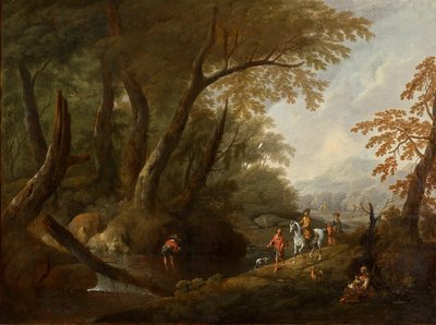 Skogslandskap med vatten till vänster av Maximilian Joseph Schinnagl