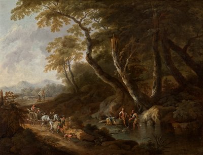Skogslandskap med vatten till höger av Maximilian Joseph Schinnagl