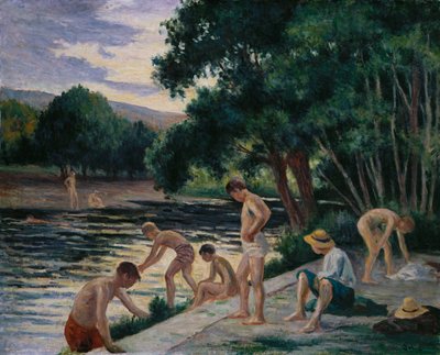 Badande på stranden av boten av Maximilien Luce
