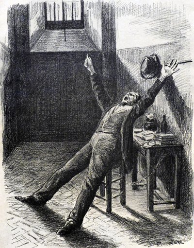 Felix Feneon (1861-1944), konstkritiker och samlare, i fängelse (i cellen) - litografi (1894) av Maximilien Luce (1858-1941) från boken av Julles Valles Mazas av Maximilien Luce
