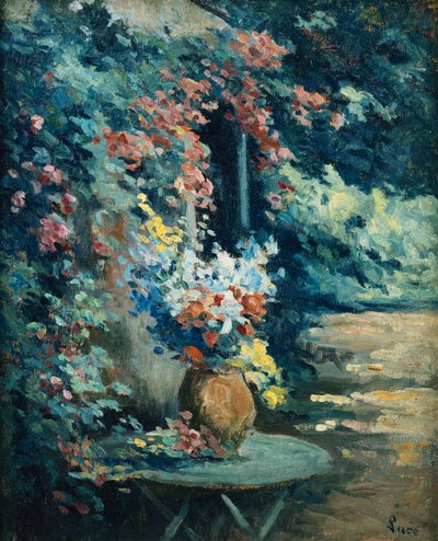 Blommor i ett landskap; Bukett av blommor i ett landskap, av Maximilien Luce