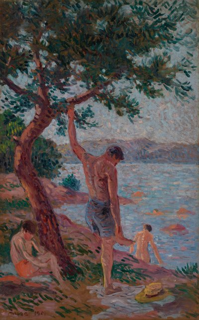 Saint-Tropez, badgäster under tallskogen av Maximilien Luce