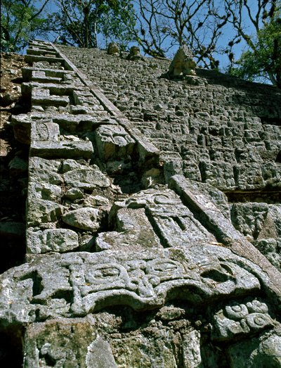 Vy över den hieroglyfiska trappan, 743 e.Kr av Mayan