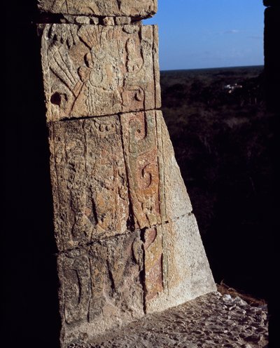 Detalj av en fris av en krigare, El Castillo av Mayan Mayan