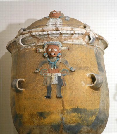 Begravningsurna med lock, Ixil, Quiche, Guatemala, tidig postklassisk period (900-1200) (polykrom lergods) av Mayan Mayan