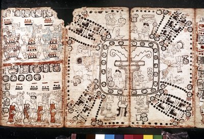 MAYA CIVILIZATION: Codex Tro-Cortesiano, mitten av 1400-talet (bark- och växtfiber) av Mayan Mayan