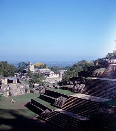 Pre-columbiansk civilisation: utsikt över platsen för Palenque i Chiapas klassisk mayaperiod av Mayan Mayan