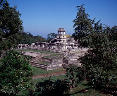 Pre-columbiansk civilisation: utsikt över platsen för Palenque i Chiapas klassisk mayaperiod av Mayan Mayan