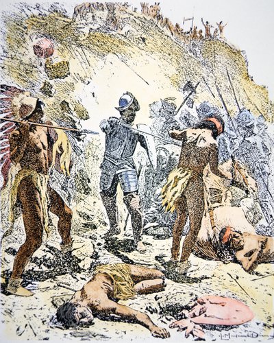 Puebloindianernas revolt 1680 (gravyr i färg) av Maynard Dixon