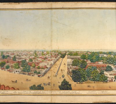 Del av ett panorama av Delhi av Mazar or Mazhar Ali Khan
