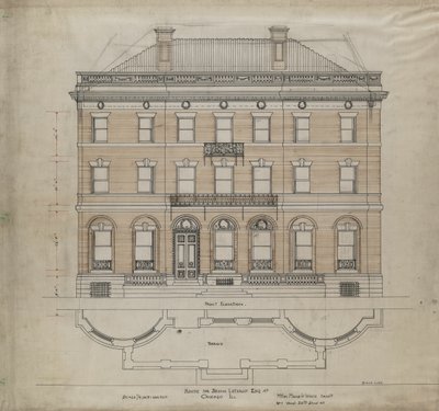 Bryan Lathrop House, Chicago, Illinois, fasad och terrassplan av Mead and White McKim