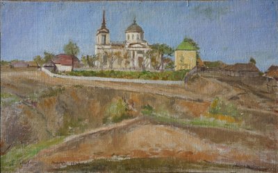 Tarkhany. Utsikt över ärkeängeln Mikaels kyrka, 1938 av Meer Michailovich Gokhstein