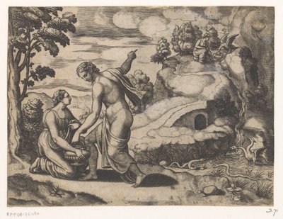 Venus skickar Psyche till en brunn som bevakas av drakar av Meester van de Dobbelsteen