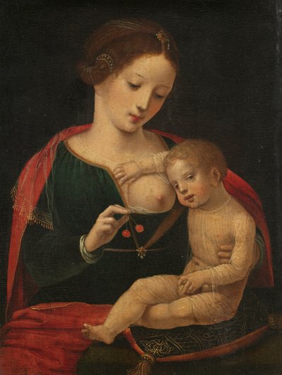 Jungfru och barn av Meester van de Vrouwelijke Halffiguren