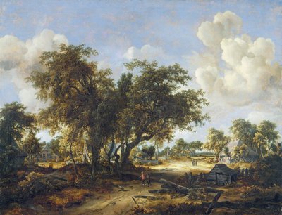 Mazingira ya Mbao na Cottages, 1665 swed av Meindert Hobbema