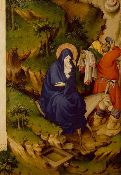 Flyg till Egypten, detalj från högra panelen av Champmol Altar, av Melchior Broederlam (ca 1355-ca 1411), tempera på trä av Melchior Broederlam