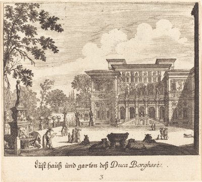 Borghese palats och trädgårdar av Melchior Küsel after Johann Wilhelm Baur
