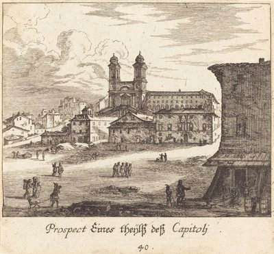 Stadsutsikt av Melchior Küsel after Johann Wilhelm Baur