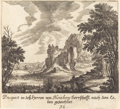 Bergsutsikt av Melchior Küsel after Johann Wilhelm Baur