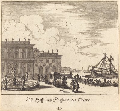 Utsikt över Meers av Melchior Küsel after Johann Wilhelm Baur