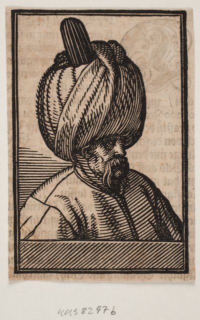 Byst av skäggig man med turban, 3/4 profil åt höger av Melchior Lorck