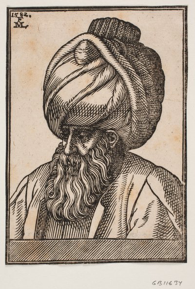 Byst av helskäggig man med turban, 3/4 profil åt vänster av Melchior Lorck