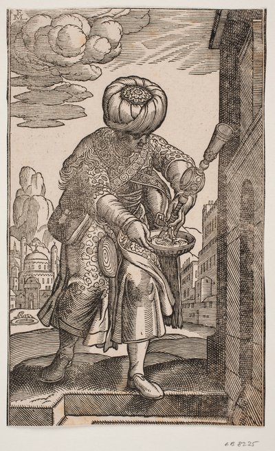 En Saquatz med sin vandsæk under armen av Melchior Lorck