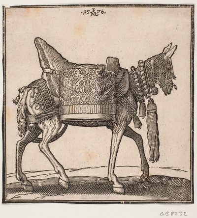 En magnifikt utrustad mula, profil mot h. av Melchior Lorck