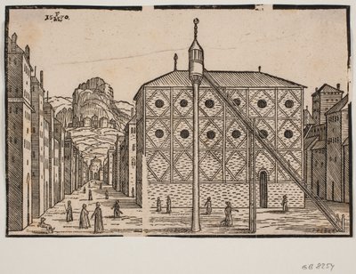Gata, i förgrunden moské och fristående minaret av Melchior Lorck