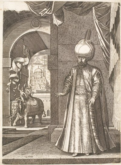 Porträtt av Sultan Suleiman den magnifika (stående) av Melchior Lorck