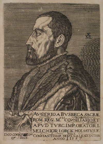 Porträtt av Ogier Ghiselin de Busbecq, kejserligt sändebud. av Melchior Lorck