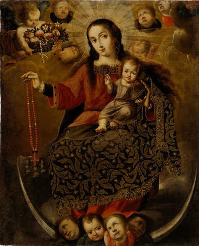 Jungfru från Rosenkransen, sent 1600-tidigt 1700-tal (bladguld med olja på duk) av Melchor Pérez de Holguín