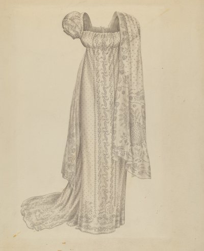 Bröllopsklänning med halsduk, ca. 1939. av Melita Hofmann