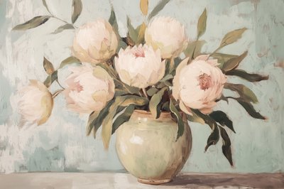 Stilleben med rodnande pioner av Melloi Art Prints
