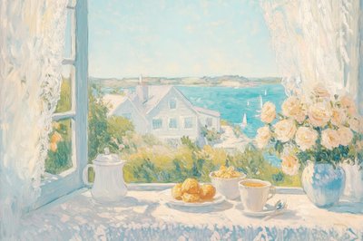 Utsikt över frukost vid kusten på morgonen av Melloi Art Prints