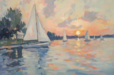 Fridfulla segelbåtar i solnedgången av Melloi Art Prints