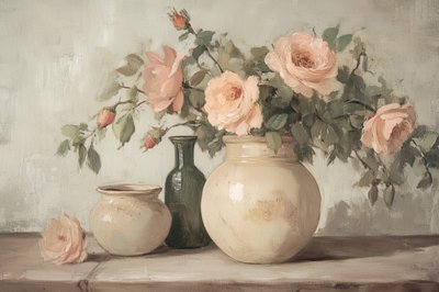 Stilleben med persikor och rosor av Melloi Art Prints