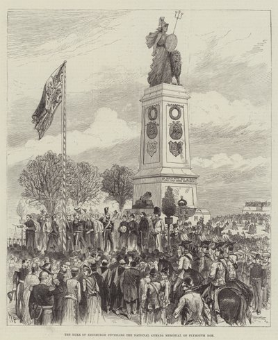Hertigen av Edinburgh avtäckte det nationella Armada-monumentet på Plymouth Hoe. av Melton Prior