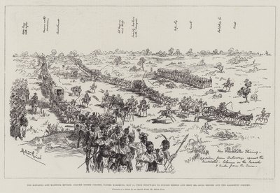 Matabele- och Mashona-revolten, kolonn under överste Napier marscherar den 11 maj från Bulawayo för att straffa rebeller och träffa herr Cecil Rhodes och Salisbury-kolonnen av Melton Prior