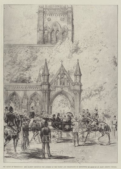 Drottningen i Kensington, Hennes Majestät tar emot anförandet av vestryt och invånarna i Kensington framför St Mary Abbotts Church av Melton Prior