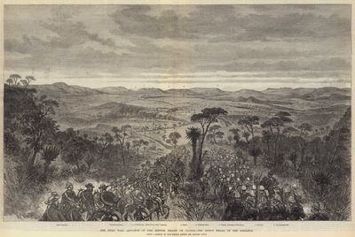 Zulukriget, de brittiska truppernas frammarsch på Ulundi, kungens Kraal i fjärran av Melton Prior