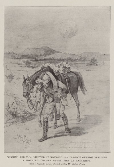 Genom att vinna VC, räddade löjtnant Norwood (5th Dragoon Guards) en sårad soldat under eld vid Ladysmith av Melton Prior