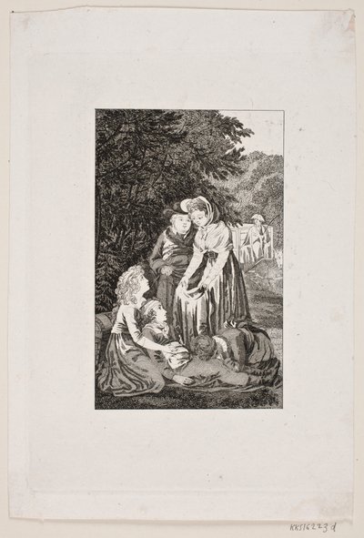 Illustration med fyra personer om en sjuk pojke i en skog av Meno Haas