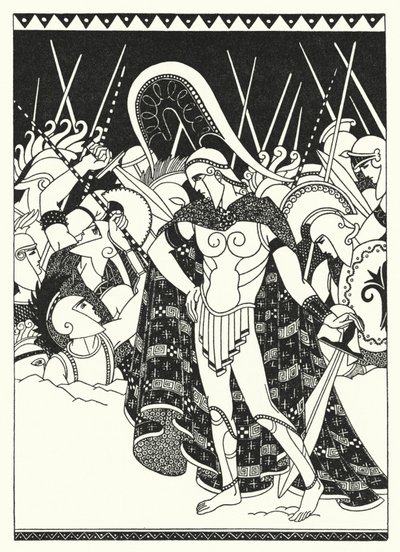 De började slå mot varandra med sina svärd (färg litho) av Merlyn Mann