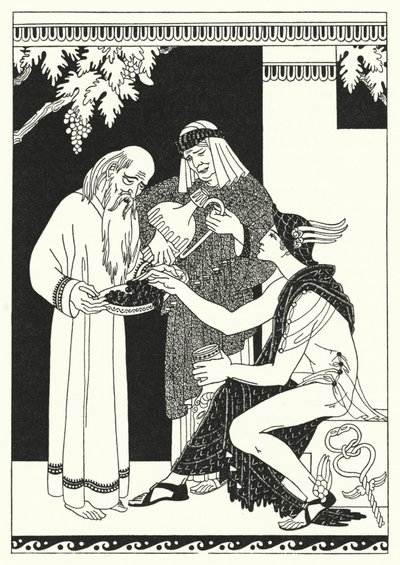"Varför, moder Baucis, det är en fest!" utbrast Quicksilver (färg litho) av Merlyn Mann