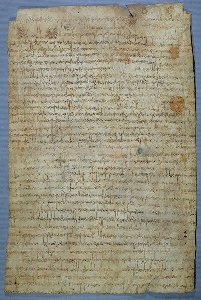 Dokument skrivet av Wadomir (Uuademir) och hans fru, Ercamberta, c.690-691 (penna och bläck på veläng) av Merovingian