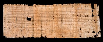 Merovingerperiod: manuskript av juridiskt dokument på papyrus som bekräftar immunitetsprivilegiet som beviljades av kungen av Neustrien Clovis II (633-657) till klostret Saint Denis den 22/06/654. Sol. 0,93x0,34 m Paris, archives nationales av Merovingian
