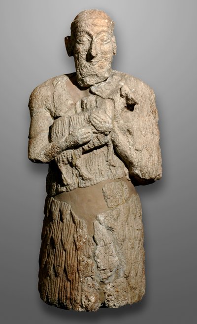 Staty av en man som kommer med får som ska offras, Sumeria av Mesopotamian