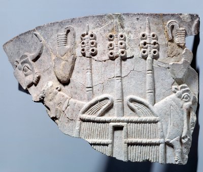 Mesopotamien: relief stallscen på ett fragment av vas snidad i stil med Uruk. Region Sumer. 3300 f.Kr. Paris, Louvren av Mesopotamian School