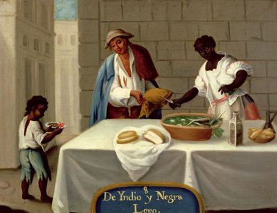 En amerikansk indianman och hans svarta fru, från en serie om blandrasäktenskap i Mexiko av Mexican School